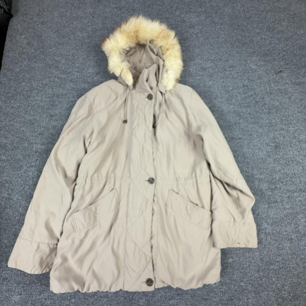 F.S.L Collection Coat Womens Small Beige Hooded Fur Trim Parka Thermolite Lined